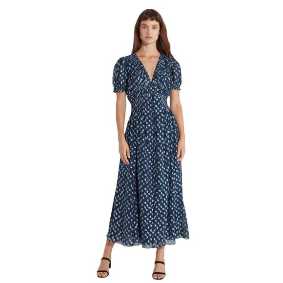 Tanya Taylor Alfonsa Short Sleeve Navy Midi Dress Size 4 NWT $695 - Picture 9 of 9